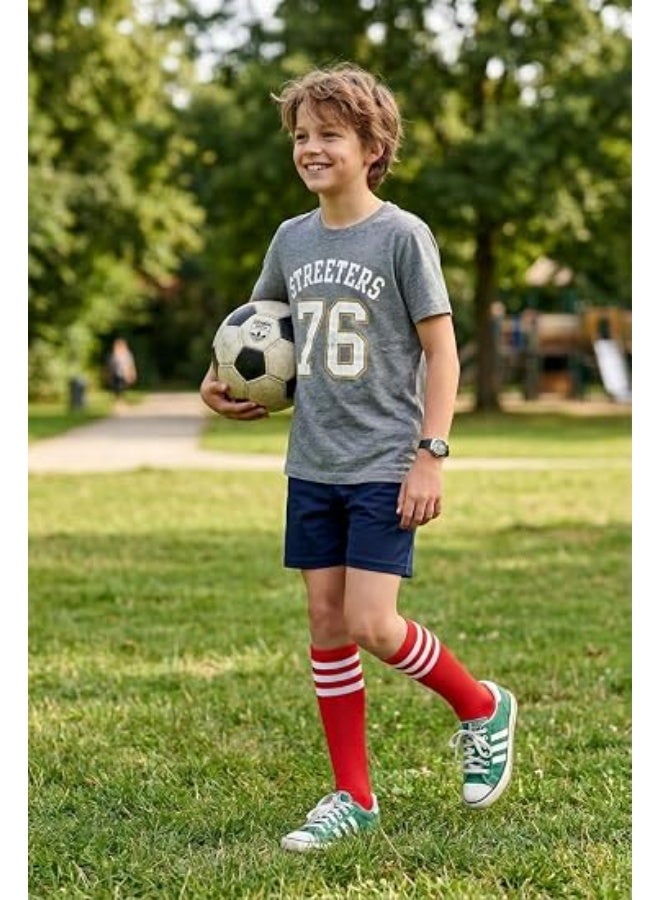 Kids' long sports socks with white stripes, 3-pair set, unisex, comfortable cotton, knee-length, suitable for sports, multiple sizes - Image 5