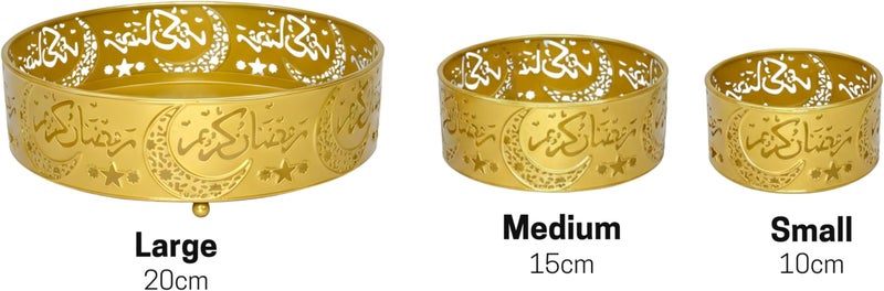 BrainGiggles Ramadan Decorations for Home Set of 3 Serving Trays Ramadan & Eid Table Decoration - Metal Serving Tableware Plates for Fruits, Snaks, Dessert Islamic Eid Gifts for Iftar Party - Image 3