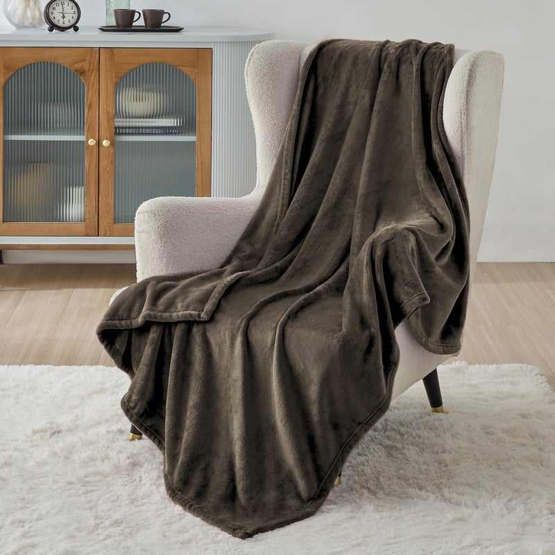 Bedsure GentleSoft Fleece Throw XL Blanket Brown  300GSM Soft Lightweight Plush Cozy Blankets for Bed Sofa Couch Travel Camping 50x70 inches