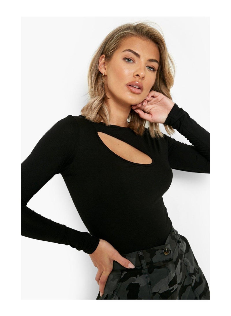 boohoo - Long Sleeve Cut Out Detail Bodysuit - Image 1