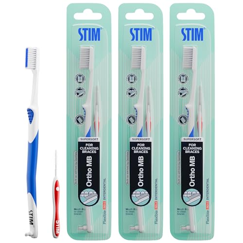 STIM Ortho MB Toothbrush For Braces, Super Soft Bristles For Adults - Pack of 3 - Image 1