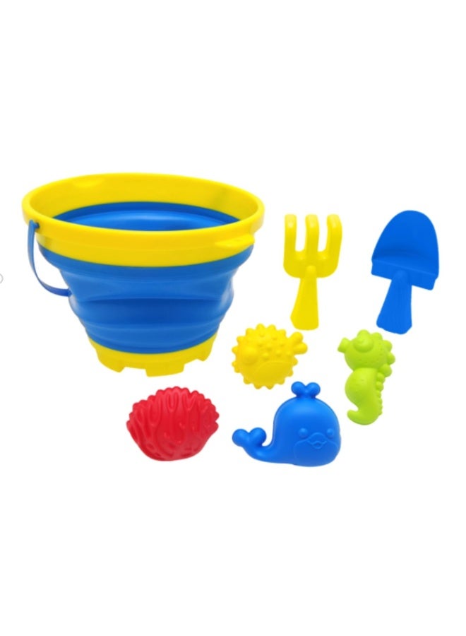 Home Smart Beach toy for Boys 7pcs Beach Kids Accessory Set includes Collapsible Bucket, Rake, Shovel and Sand molds perfect for gift. - Image 1