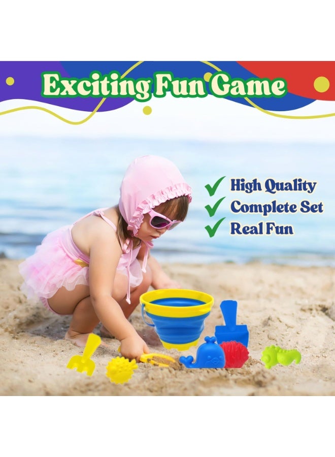 Home Smart Beach toy for Boys 7pcs Beach Kids Accessory Set includes Collapsible Bucket, Rake, Shovel and Sand molds perfect for gift. - Image 4