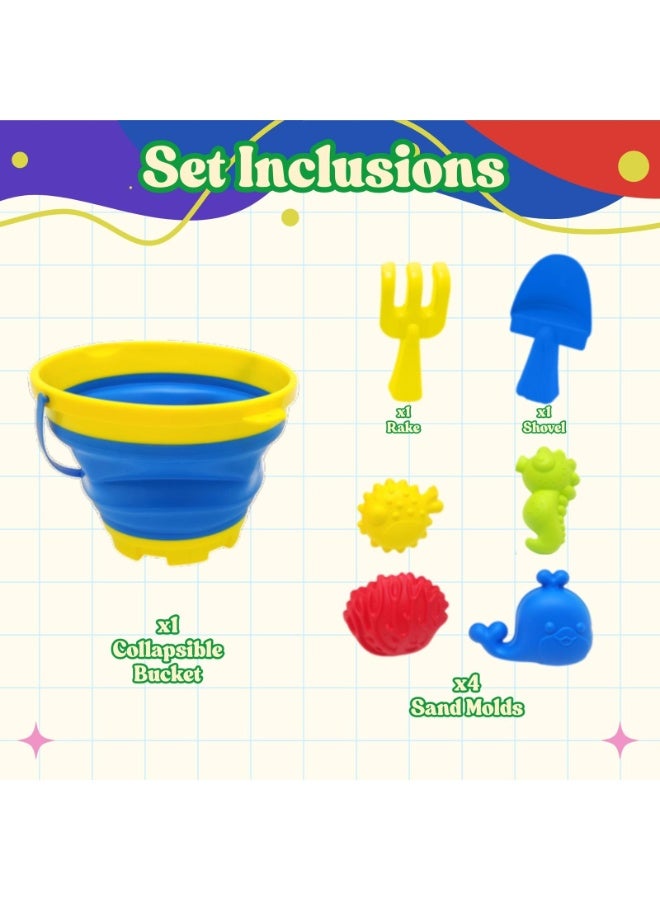 Home Smart Beach toy for Boys 7pcs Beach Kids Accessory Set includes Collapsible Bucket, Rake, Shovel and Sand molds perfect for gift. - Image 3