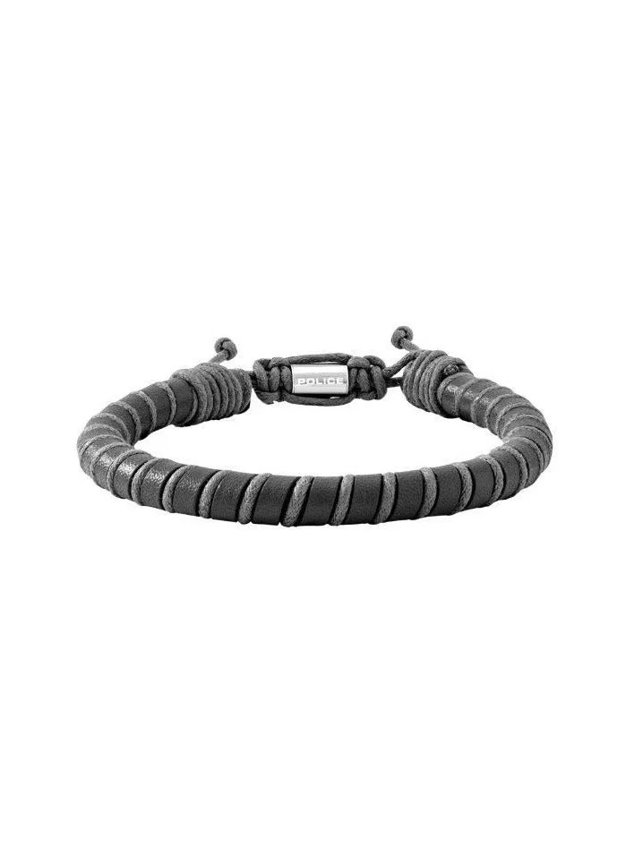 Silfra Black Grey Leather Bracelet for Men