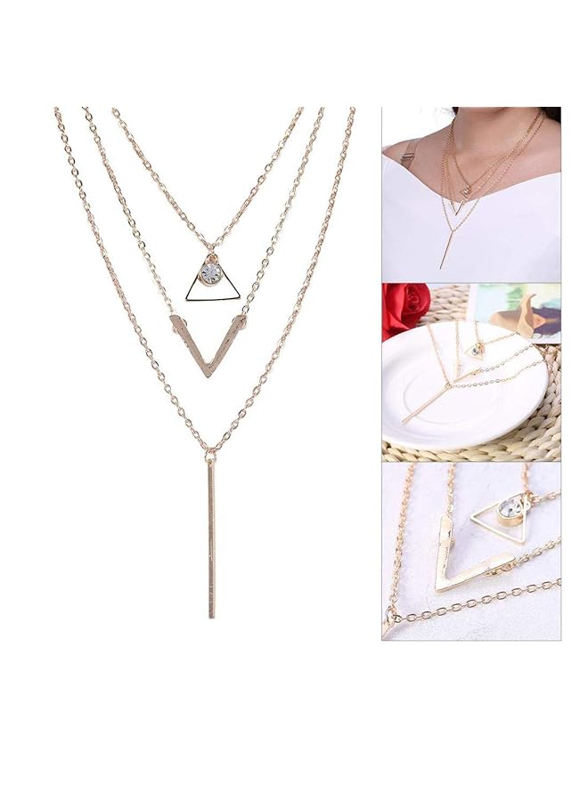 تشيميز أصفر قلادة طويلة من الكريستال بتصميم هندسي متعدد الطبقات ومزينة بالترتر الرائع والجميل للحفلات مطلية بالذهب للنساء والفتيات - Image 4