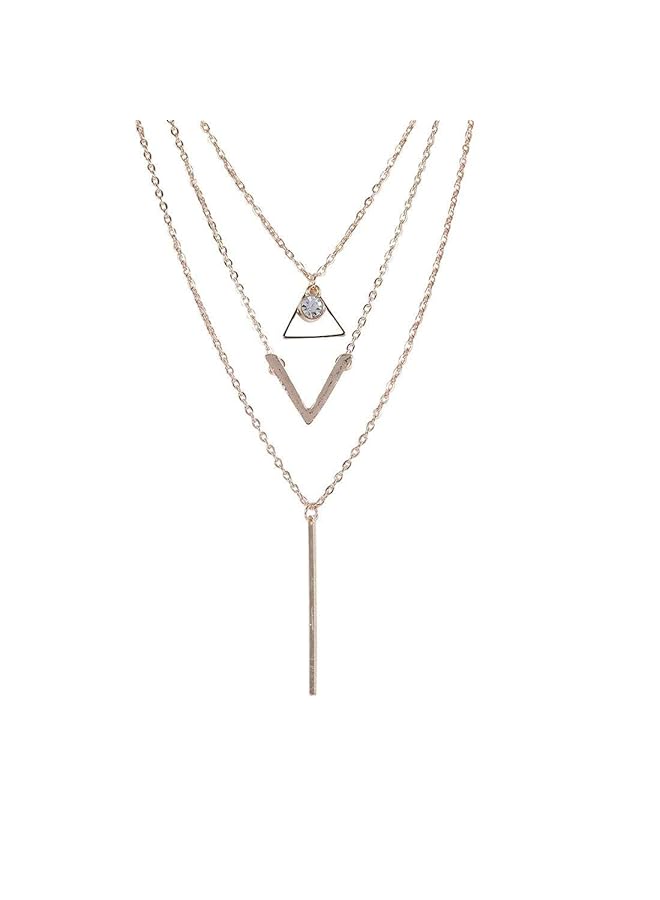 تشيميز أصفر قلادة طويلة من الكريستال بتصميم هندسي متعدد الطبقات ومزينة بالترتر الرائع والجميل للحفلات مطلية بالذهب للنساء والفتيات - Image 1