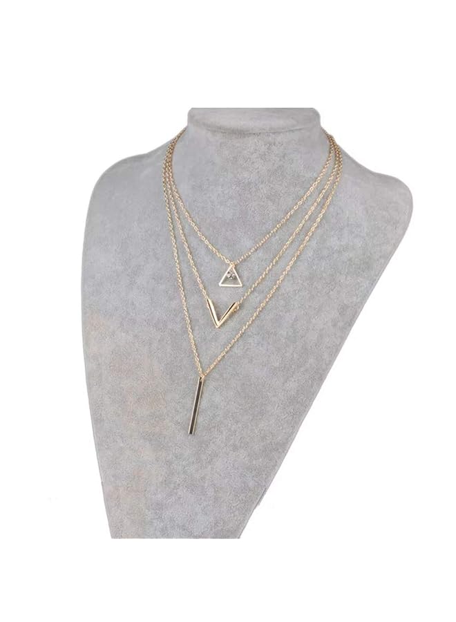 تشيميز أصفر قلادة طويلة من الكريستال بتصميم هندسي متعدد الطبقات ومزينة بالترتر الرائع والجميل للحفلات مطلية بالذهب للنساء والفتيات - Image 2