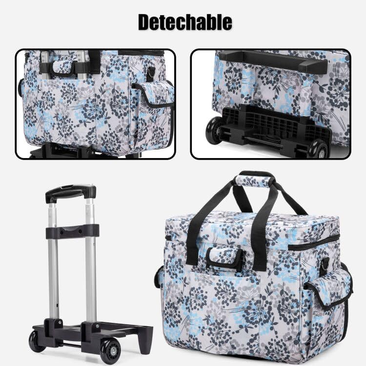 Teamoy Sewing Machine Case with Detachable Wheels, Rolling Sewing Machine Tote with Wheels and Bottom Wooden Pad, Compatible with Singer, Brother and Most Majority Machines and Accessories, Dandelion - Image 4