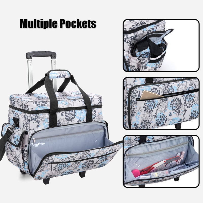 Teamoy Sewing Machine Case with Detachable Wheels, Rolling Sewing Machine Tote with Wheels and Bottom Wooden Pad, Compatible with Singer, Brother and Most Majority Machines and Accessories, Dandelion - Image 3