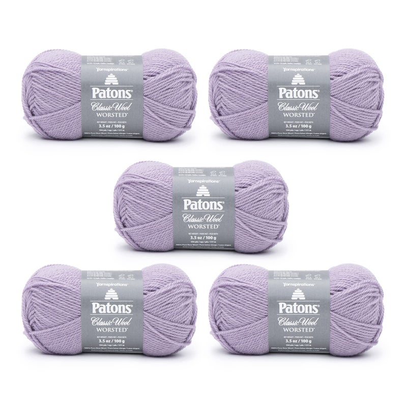 Patons Classic Wool Misty Lavender Yarn  5 Pack of 35oz100g  Wool  4 Medium  210 Yards  KnittingCrochet