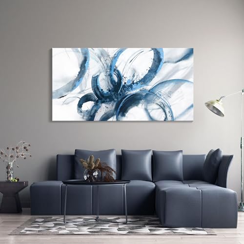 AJAZIKO Blue Wall Art Large Pictures for Living Room Abstract Wall Decor Wall Decoration Print Pictures Canvas Framed Artwork Minimalist Paintings for Office Above Bed Wall Decor 2448in - Image 1