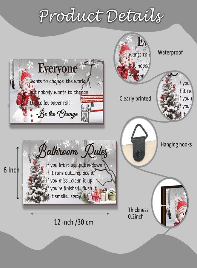 DONFENTHY 2 Pieces Christmas Bathroom Decor Christmas Snowman Decor Wooden Winter with Bathroom Rules Accessories Xmas Snow for Home Bathroom Bedroom Office(White, 12x6 Inch) - Image 3