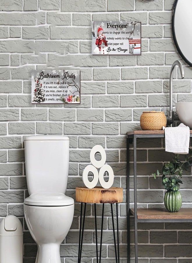 DONFENTHY 2 Pieces Christmas Bathroom Decor Christmas Snowman Decor Wooden Winter with Bathroom Rules Accessories Xmas Snow for Home Bathroom Bedroom Office(White, 12x6 Inch) - Image 2