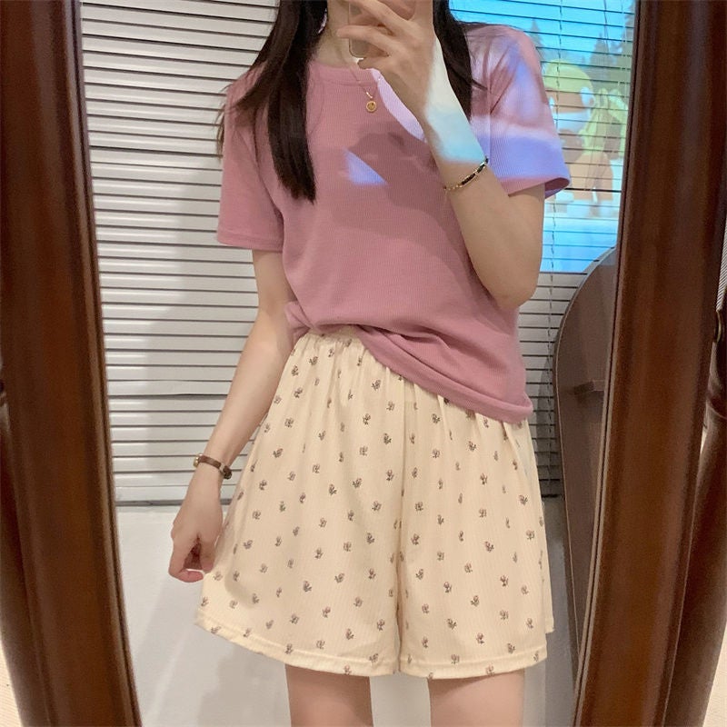 Summer Cartoon Sleep Shorts Women Casual Home Wear Wild Rose shorts 