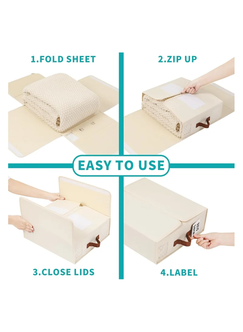 1Chase Bed Sheet Organizers And Storage - 2-Pack Foldable Linen Closet Organizer With Clear Window, Sheets Set Folder Keeper, Bedding Storage Box For Bed Sheets And Pillows, Cube Organizer. (BEIGE)