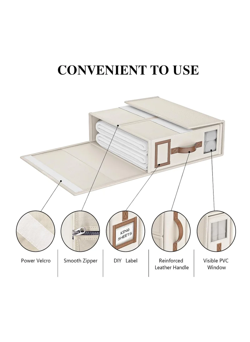 1Chase Bed Sheet Organizers And Storage - 2-Pack Foldable Linen Closet Organizer With Clear Window, Sheets Set Folder Keeper, Bedding Storage Box For Bed Sheets And Pillows, Cube Organizer. (BEIGE)