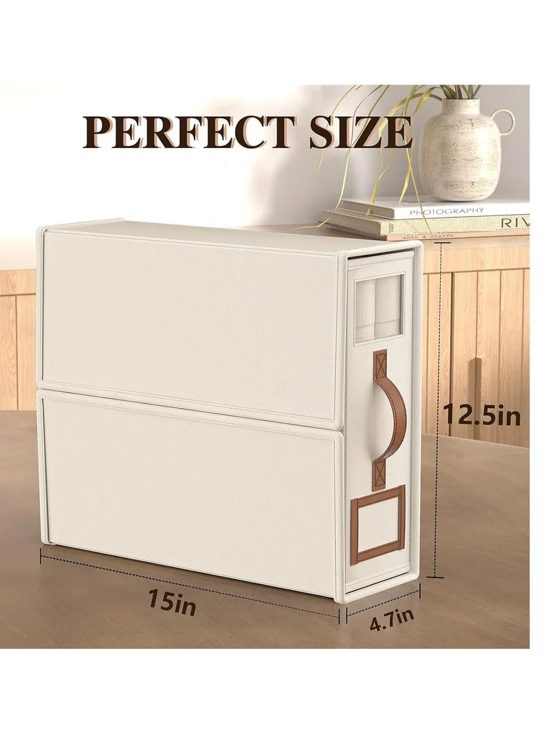 1Chase Bed Sheet Organizers And Storage - 2-Pack Foldable Linen Closet Organizer With Clear Window, Sheets Set Folder Keeper, Bedding Storage Box For Bed Sheets And Pillows, Cube Organizer. (BEIGE)