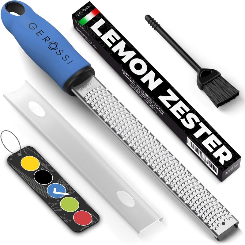 GEROSSI Stainless Steel Cheese Grater & Lemon Zester w/Extra Sharp Blade - Perfect for Lemon, Parmesan, Garlic, Chocolate - Spice Up any Dish in Seconds w/Your Premium Citrus Hand Grater with Handle - Blue - Image 1