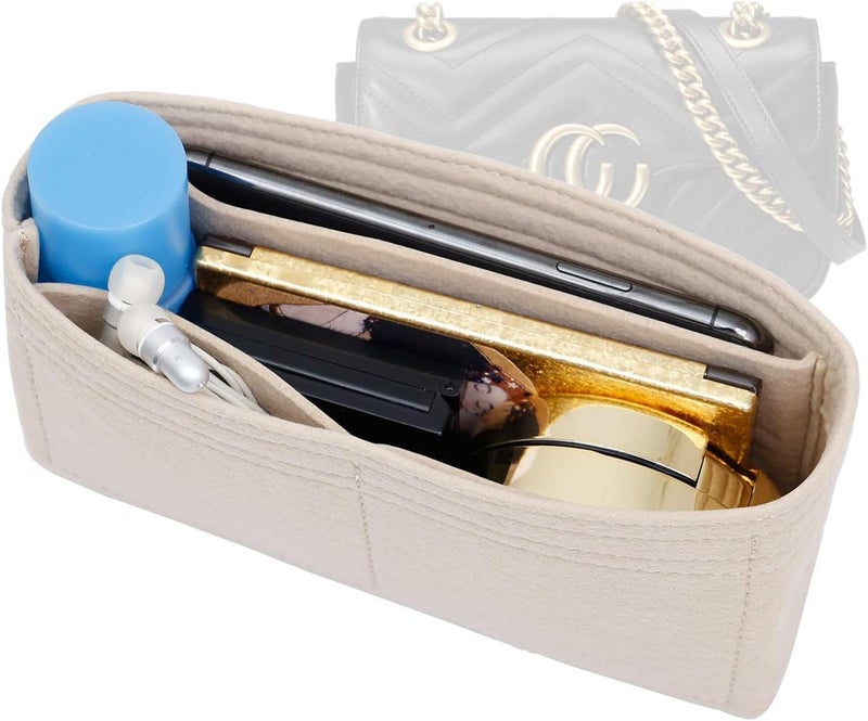 OAikor Felt Purse Organizer Insert Compatible with GG Marmont Mini Matelasse Shoulder Handbag and More Mini Handbag Insert Liner Pouch for Women Inner Bladder Bag Storage Bag Beigemini