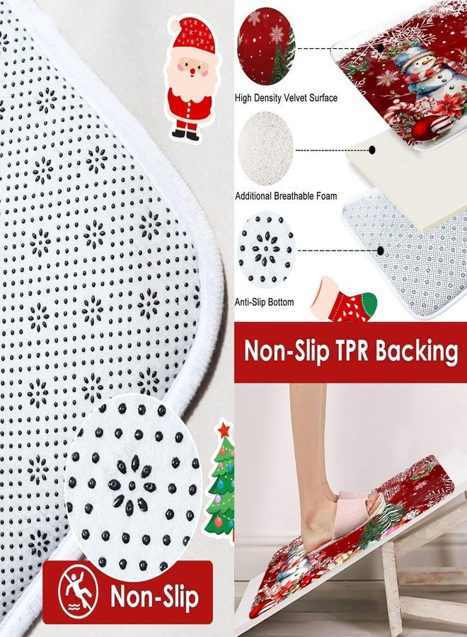 Nesphy Christmas Tree Snowman Shower Curtain Set with Toilet Lid Cover and Non-Slip Rugs for Bathroom Decor, Winter Snowflakes Balls 4PC Shower Curtain, Red Christmas Bathroom Set with 12 Hooks - Image 3