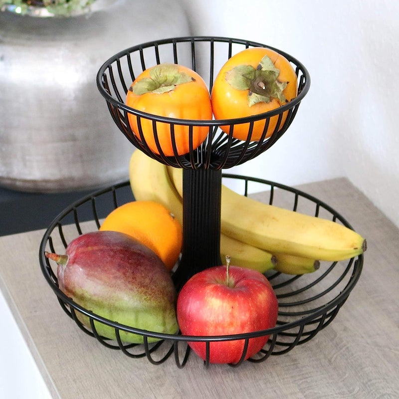 Niyanta 2Tier Fruit Basket Metal Fruit Bowl Bread Basket Detachable Fruit Holder Produce Basket Round Large Fruit Stand Organizer Kitchen Storage Basket for Dining Table Fruit Bread Vegetables Snacks - Image 2