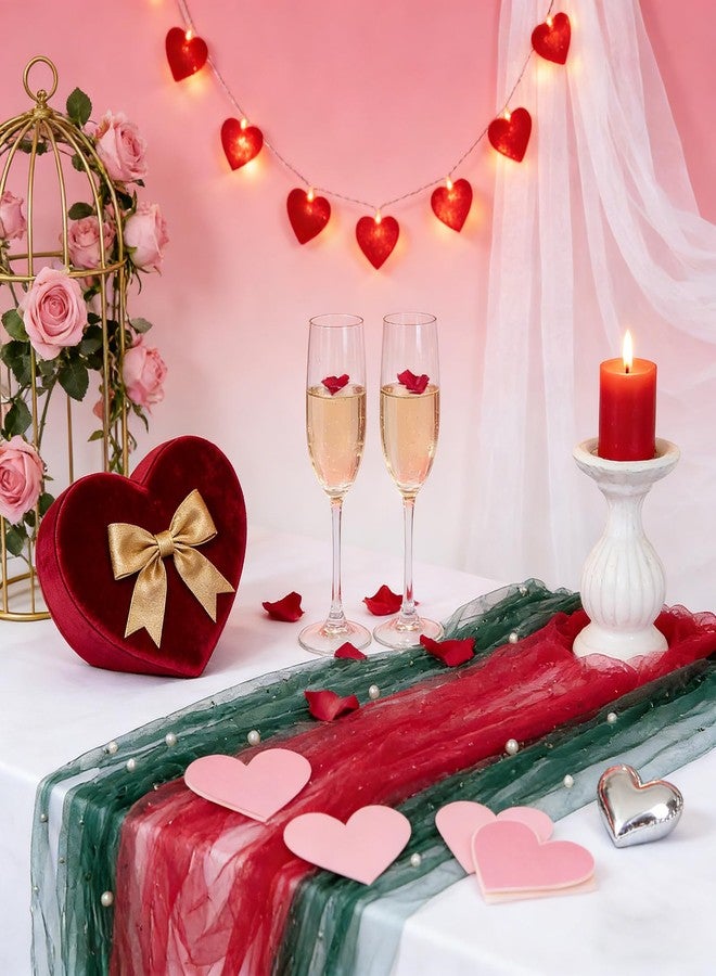 LuoluoHouse Pearl Tulle Table Runner Fabric: Red 10ft Christmas Veil Dessert Chiffon Pearl Lace Boho Glitter Overlay Wedding Aisle Runner Party Decorations Doilies - Image 4