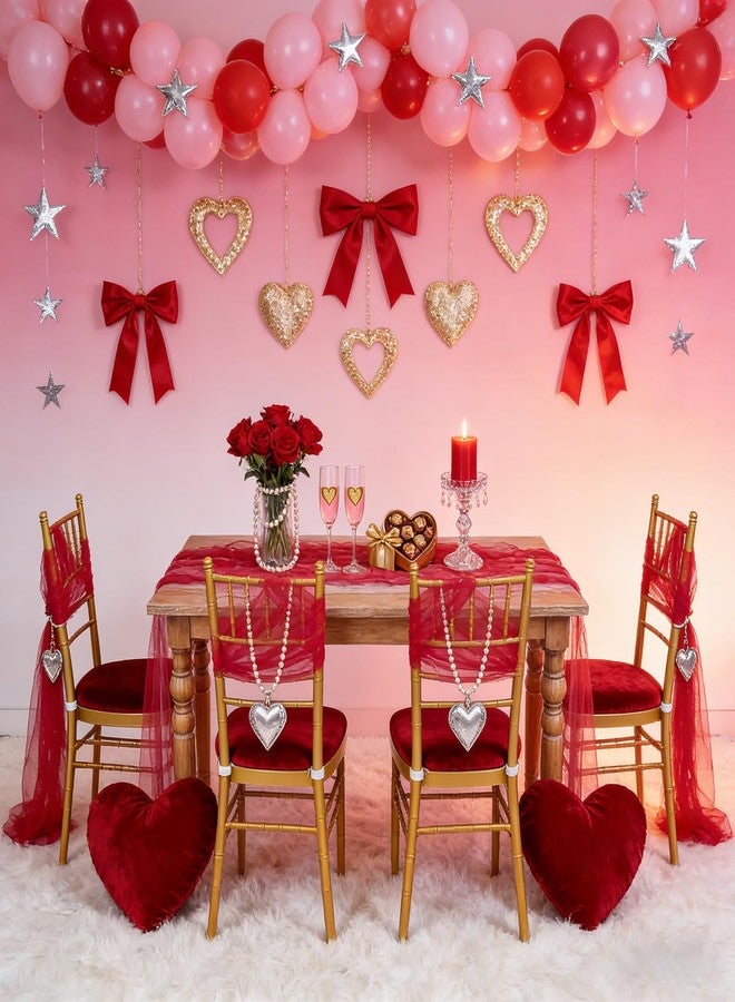 LuoluoHouse Pearl Tulle Table Runner Fabric: Red 10ft Christmas Veil Dessert Chiffon Pearl Lace Boho Glitter Overlay Wedding Aisle Runner Party Decorations Doilies - Image 2