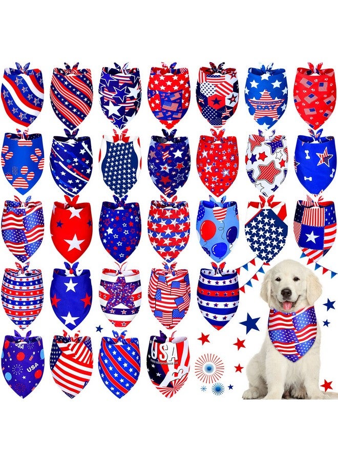 Loopeer Loopeer 30 Pcs 4th of July Dog Bandanas Bulk for Dogs Memorial Day Dog Bandanas Gifts Independence Day Patriotic Star Bandanas National Flag Star Pet Scarf Adjustable Washable for Pets Cats Dogs  - Image 1