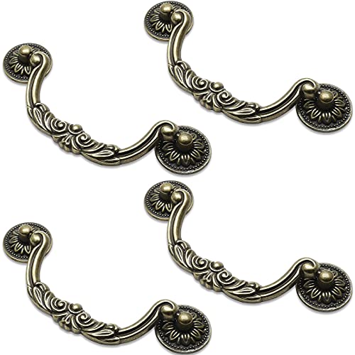 Uenhoy 4 Pcs 5 Inch Bail Handle Drop Pulls Vintage Drop Bail Drawer Pulls Antique Bronze Cabinet Pull Handles (5" Hole Spacing) - Image 1