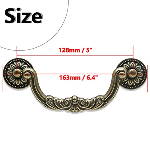 Uenhoy 4 Pcs 5 Inch Bail Handle Drop Pulls Vintage Drop Bail Drawer Pulls Antique Bronze Cabinet Pull Handles (5" Hole Spacing) - Image 3