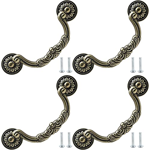 Uenhoy 4 Pcs 5 Inch Bail Handle Drop Pulls Vintage Drop Bail Drawer Pulls Antique Bronze Cabinet Pull Handles (5" Hole Spacing) - Image 2