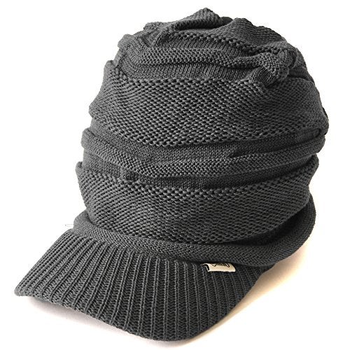 CHARM Mens Brimmed Knit Beanie - Womens Summer Slouchy Beanie Visor Hat Winter Slouch Knit Hats Warm Baggy Caps Gray - Image 1