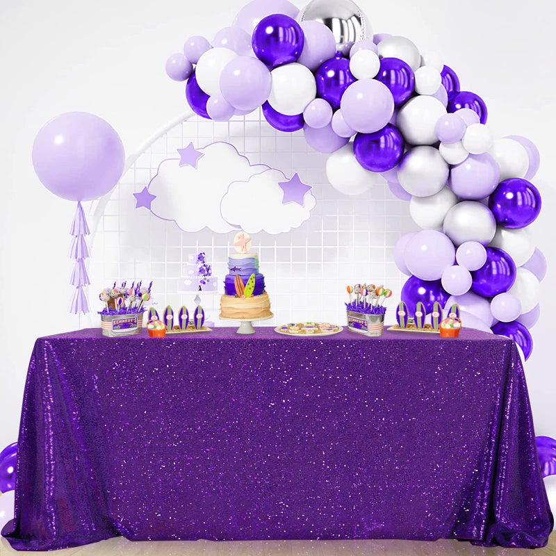 B.Cool B-COOL Purple Sequin Tablecloth 60x102 Inch Sparkly Table Cloth Purple Table Drape Overlay for Wedding Halloween Birthday Party Wedding Decorations Purple - Image 4