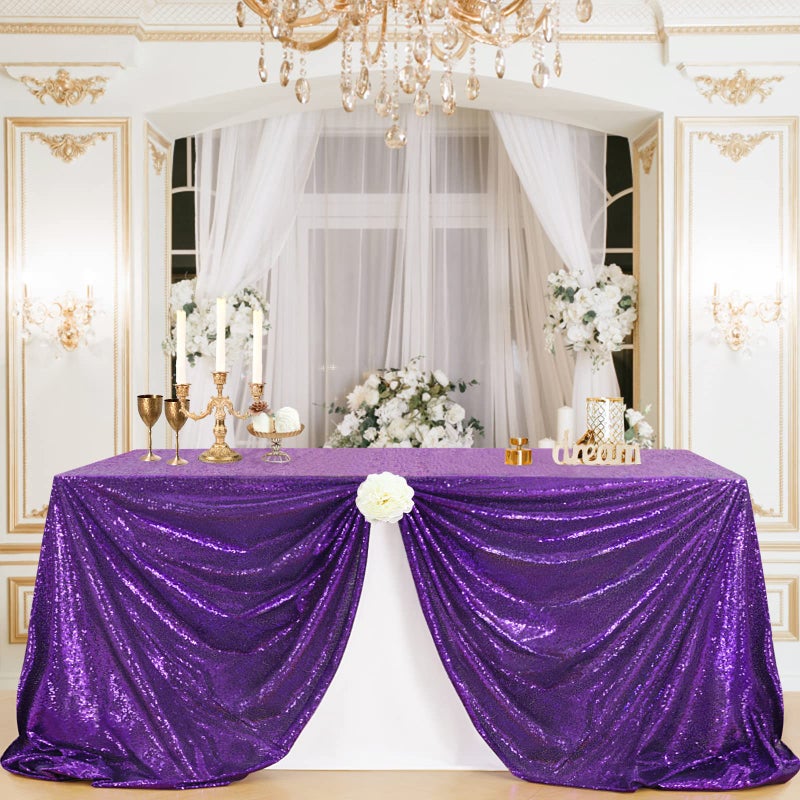 B.Cool B-COOL Purple Sequin Tablecloth 60x102 Inch Sparkly Table Cloth Purple Table Drape Overlay for Wedding Halloween Birthday Party Wedding Decorations Purple - Image 3