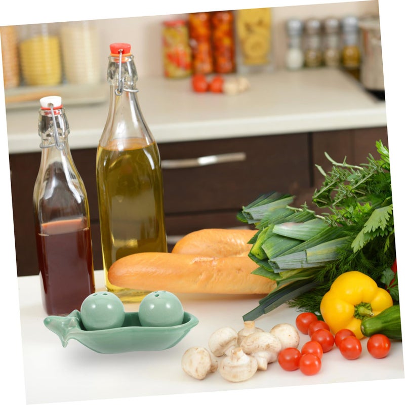 Pea Shape Ceramic Spice Shaker Set Compact Kitchen Seasoning Jar For Countertop Decor - Image 4