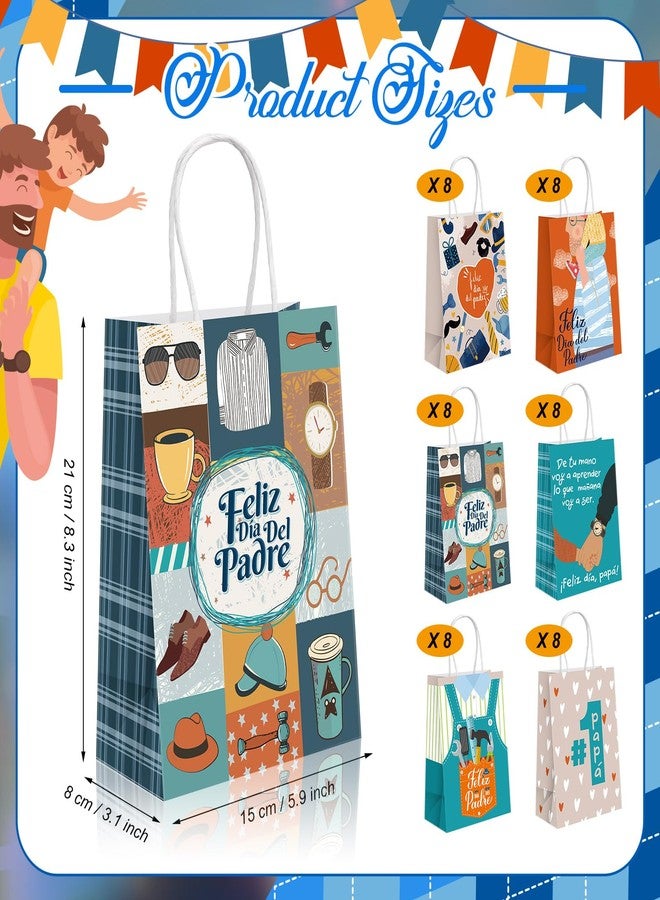 Kolldenn 48 Pcs Father's Day Gift Bags with Handle Happy Father's Day Paper Bag Bulk for The Best Dad Treat Wrap Gift Case Feliz Día Del Padre Bolsa De Papel Para El Día Del Padre for Dad Grandpa - Image 2