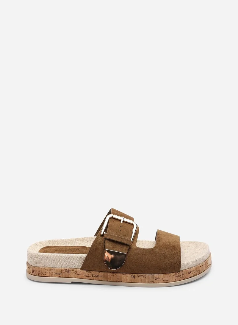 ويرز ذات فروم Avenue Large Buckle Footbed Khaki Suede Sandal