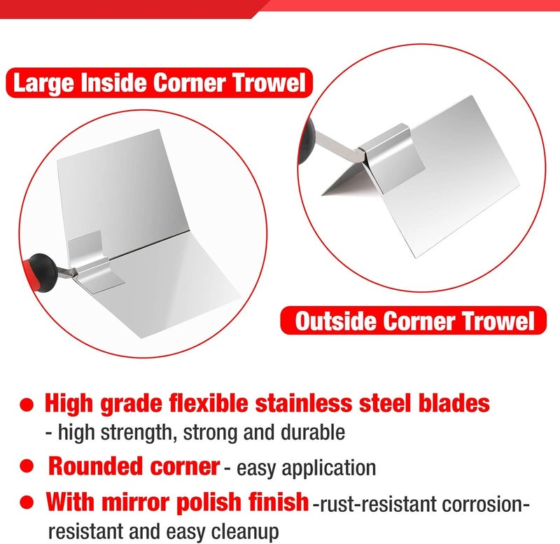 Goldblatt 2 Piece Drywall Corner Tool Set, 5'' Outside Corner Knife & 3-1/2'' Inside Corner Knife, with Soft Grip Handle - Stainless Steel Sheetrock External Corner Trowel & Internal Corner Trowel - Image 3