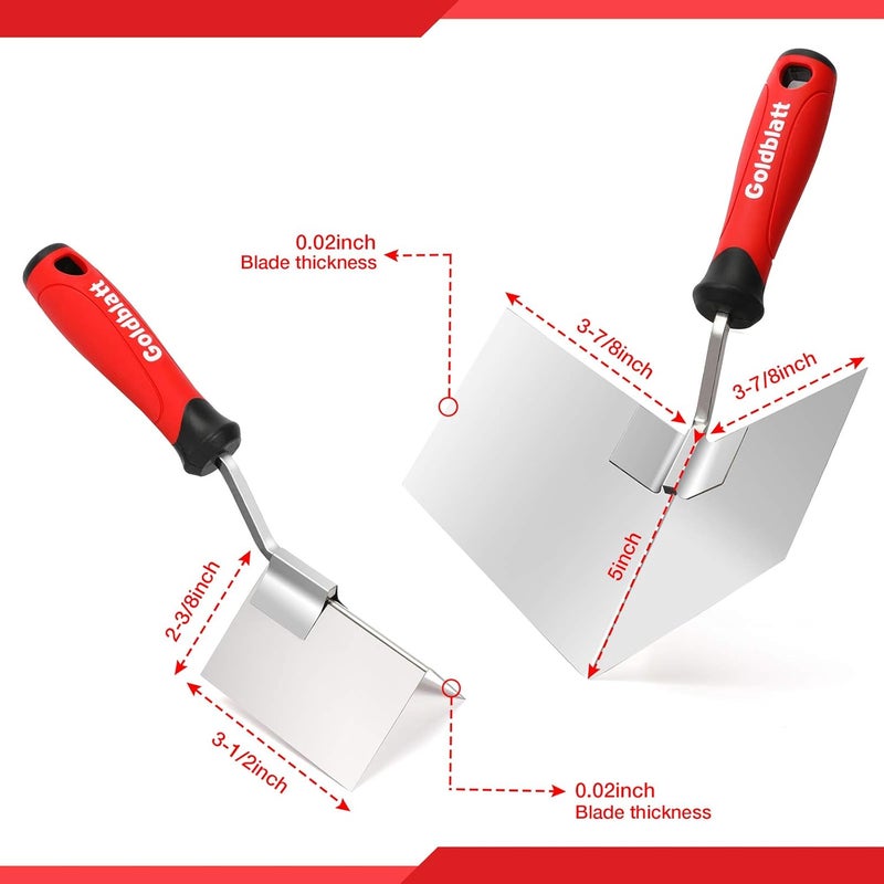 Goldblatt 2 Piece Drywall Corner Tool Set, 5'' Outside Corner Knife & 3-1/2'' Inside Corner Knife, with Soft Grip Handle - Stainless Steel Sheetrock External Corner Trowel & Internal Corner Trowel - Image 2