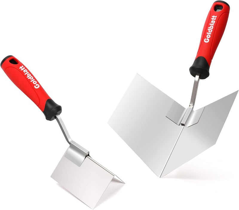 Goldblatt 2 Piece Drywall Corner Tool Set, 5'' Outside Corner Knife & 3-1/2'' Inside Corner Knife, with Soft Grip Handle - Stainless Steel Sheetrock External Corner Trowel & Internal Corner Trowel - Image 1
