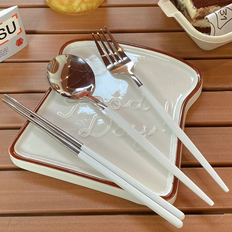 Stainless Steel Spoon, Fork And Chopsticks Tableware Set Three-Piece Set Student Adult Single Convenient Tableware Outdoor Travel Spoon And Chopsticks Box - Image 4