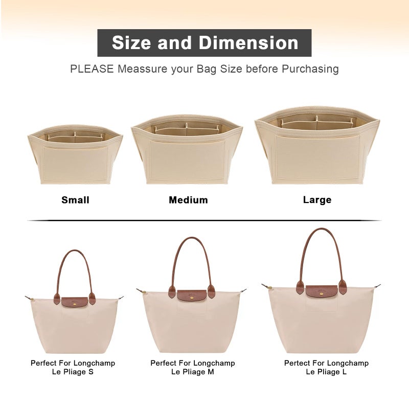 LOUKAYCCI Purse Organizer Insert for Longchamp Le Pliage M Handbag Insert Felt Long Champ Tote Bag Organizer Insert with Cup (Beige, Medium) - Image 4