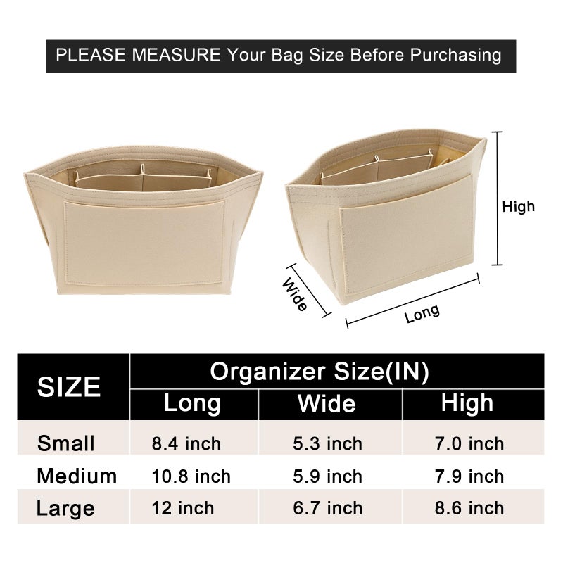 LOUKAYCCI Purse Organizer Insert for Longchamp Le Pliage M Handbag Insert Felt Long Champ Tote Bag Organizer Insert with Cup (Beige, Medium) - Image 2