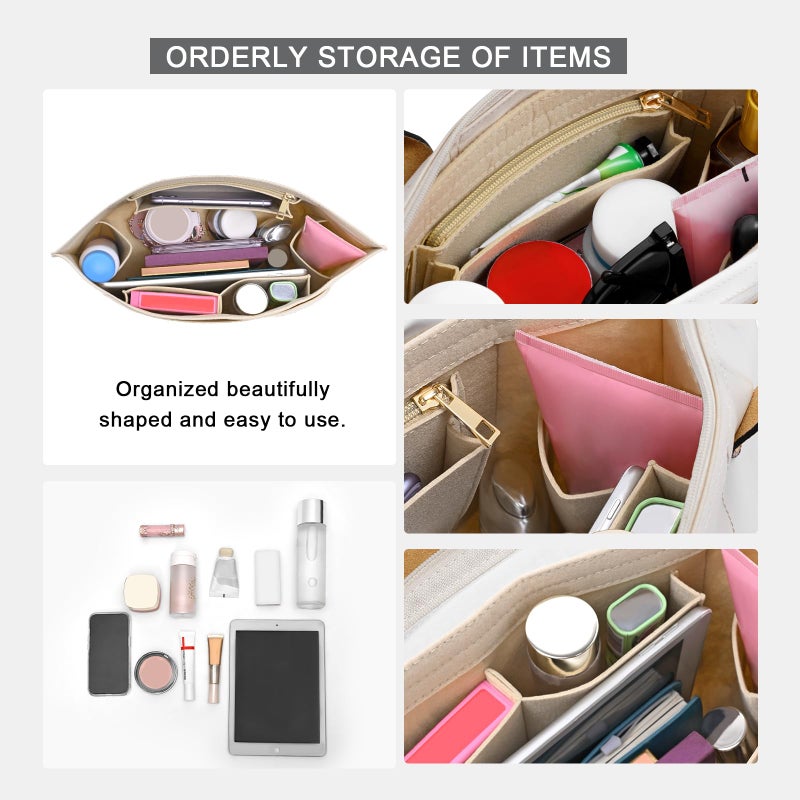 LOUKAYCCI Purse Organizer Insert for Longchamp Le Pliage M Handbag Insert Felt Long Champ Tote Bag Organizer Insert with Cup (Beige, Medium) - Image 5