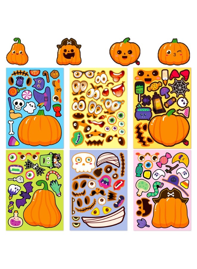 NIBEMINENT 6 Pcs Halloween Pumpkin Deco Kit Waterproof Stickers, High Definition Printing Bright Colors, Suitable for Laptop Skateboard Luggage Water Bottle Guitar DIY - Image 1