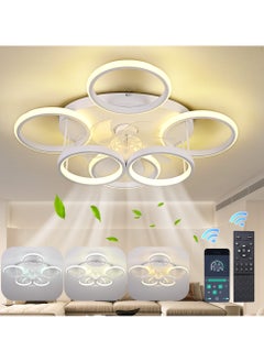 Ganeed Modern LED Dimmable Low Profile Ceiling Fans with Lights, 66W White 6-Lights 63cm Reversible 6-Speed Ceiling Fan Lamp Flush Mount Lighting Fixture with Remote for Living Room, Bedroom, Kitchen  - Image 1