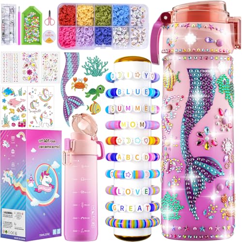 BOOH Decorate Your Own Water Bottle Kits for Girls Age 412 Fun Arts and Crafts for Girls Age 412 Friendship Bracelet Kit Mermaid Tail Toys for Ages 612 Birthday Gifts Christmas School - Image 1