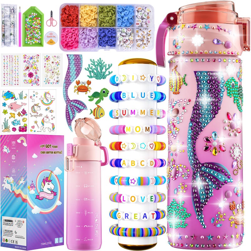 BOOH Decorate Your Own Water Bottle Kits for Girls Age 412 Fun Arts and Crafts for Girls Age 412 Friendship Bracelet Kit Mermaid Tail Toys for Ages 612 Birthday Gifts Christmas School - Image 2