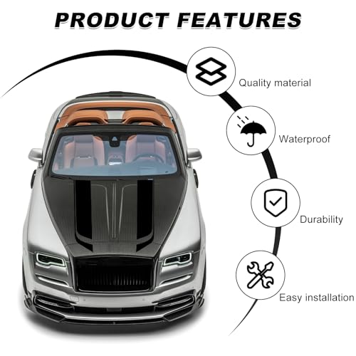 MUQIDA Car Hood Decal Sticker, Automotive Side Body Stripe Graphics Racing Bumper Sticker, Universal Vehicle Skirt Roof Bonnet Vinyl Decal Exterior Decoration, Car Accessories (Black) - Image 3